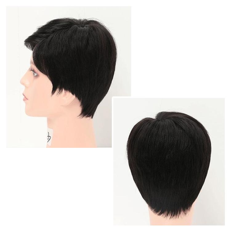 フルウィッグ ショート ヘアピース 人毛100% かつら 男性 ブラック 黒髪 人毛100％! ウイッグ メンズ フルウィッグ 男性 かつら 自然