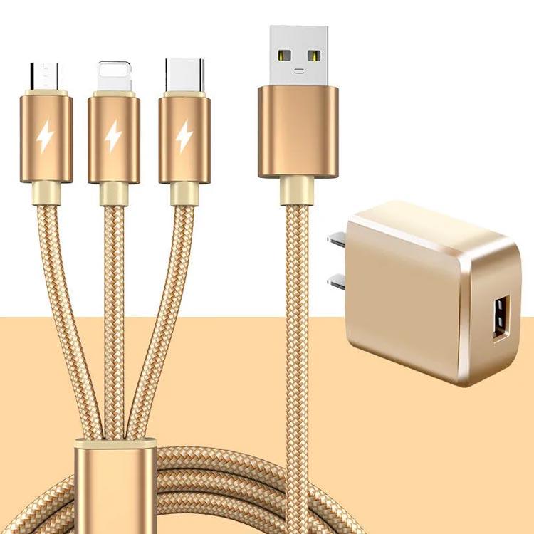 iPhone Micro USB Type-C 3in1 充電ケーブル ACアダプター 2点セット ケーブル長 1m 2m 3m アイフォン スマホ |  | 01