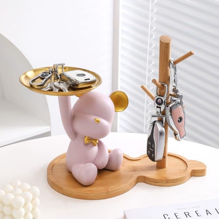 鍵掛け 置物 キーツリー 可愛い 鍵置き 熊 トレイ キースタンド