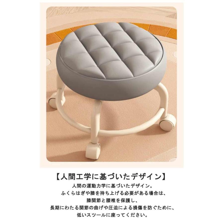 2個セット！ロースツール 丸椅子 作業椅子 キルティング キャスター