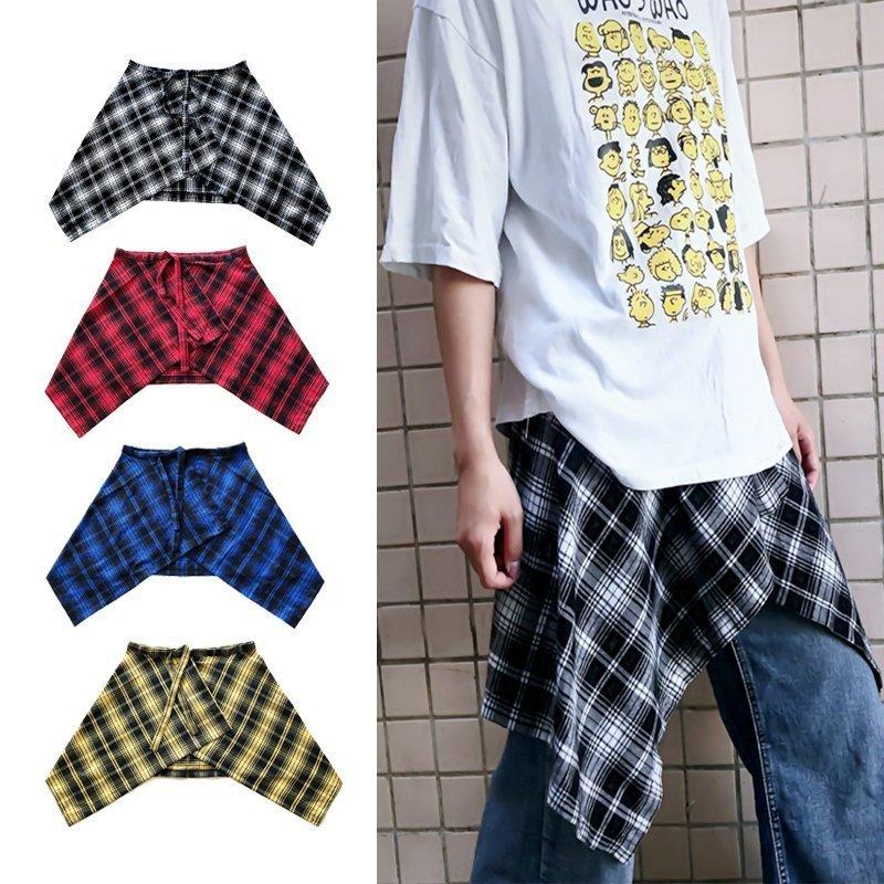 チェック柄レディースメンズレイヤード付け裾シャツ腰巻き風スカートダンスjazzキュロットスカート裏地なし薄い膝丈スカートフレアハイウエスト Yc4ca モードアリス 通販 Yahoo ショッピング