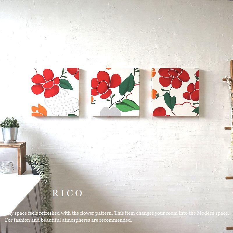 サリー スカファーディ 花　赤　壁掛け　ファブリック　パネル ファブリックパネル 花 ミニサイズ RICO 20×20cm 3枚セット レッド 赤