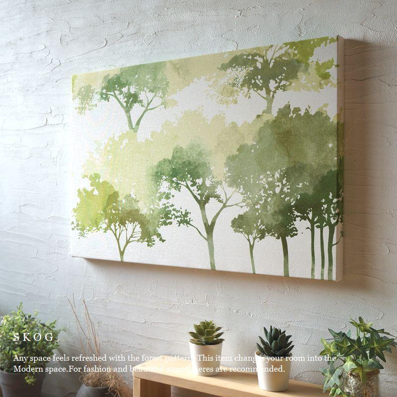 ファブリックパネル アートパネル ボード 木 森 玄関 北欧 Skog green