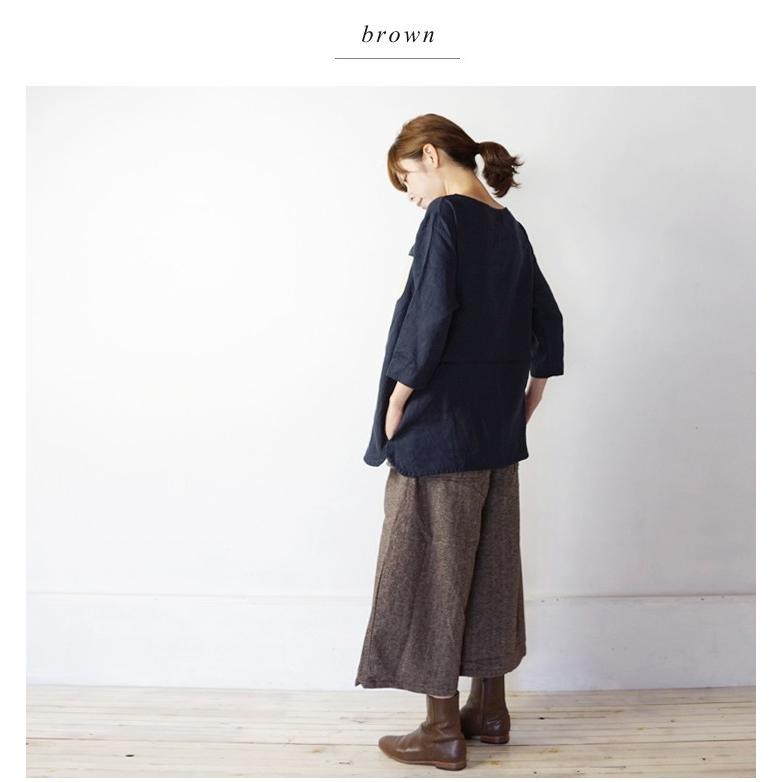 ウールガウチョパンツ ワイドパンツ 秋冬 ヘリンボーン ボトムス 起毛