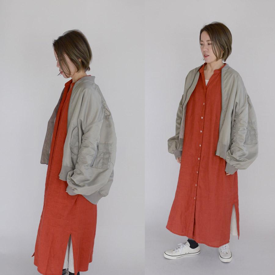 リネン100%ロングワンピース ボタン ワンピース ロング