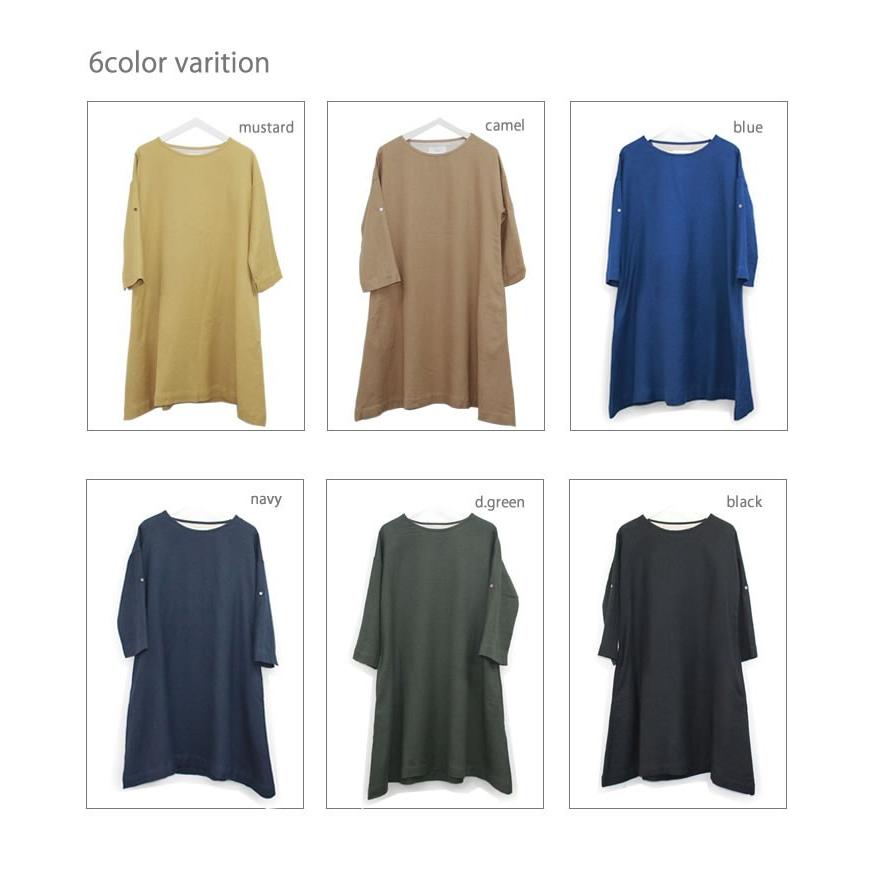 リネンウール Aラインワンピース ナチュラル ワンピ 7分袖 ns75035