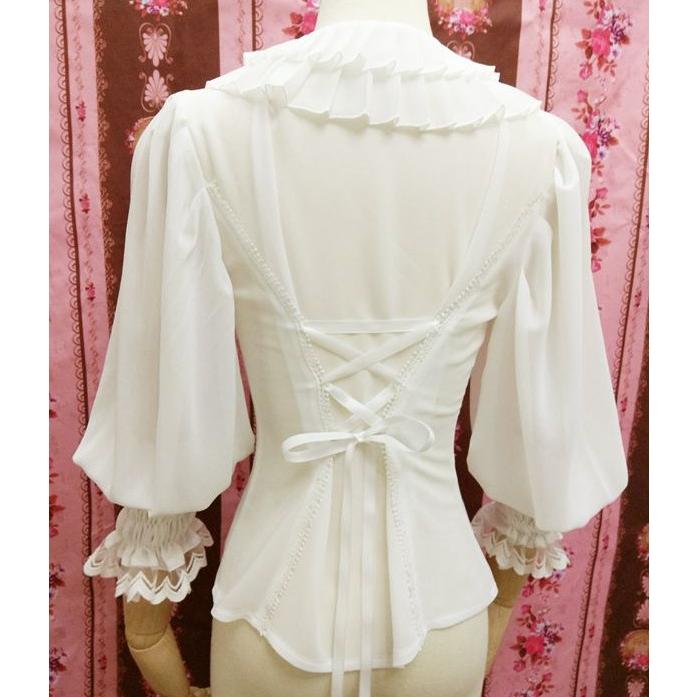 【me】ゴスロリ・ロリータ　ホワイトブラウス　Mサイズ ロリータ レディース ブラウス シャツ 春 夏 ゴスロリ 姫 ゴージャス