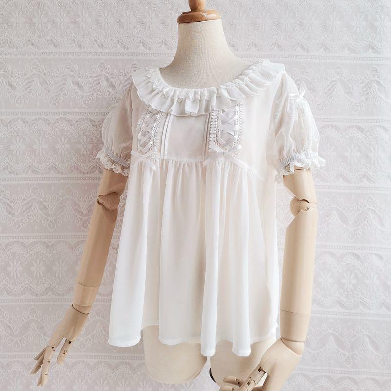 ロリータ 売れ筋商品|||ブラウス 半袖 春 夏 レディース ゆめかわいい シフォン レース