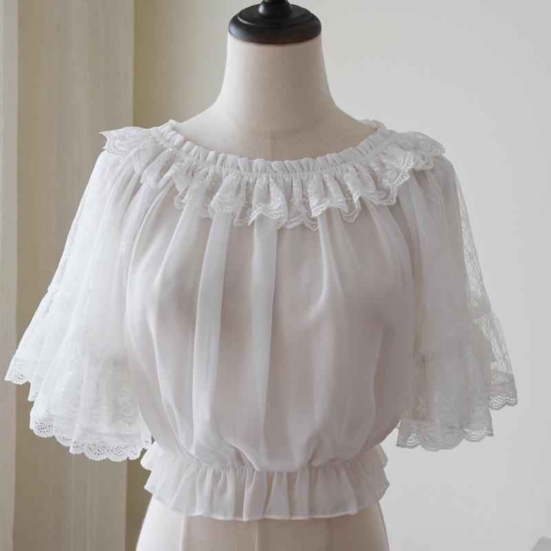 絶ロリィタブラウス【White】 即納 ロリータ ロリィタ ブラウス シフォンブラウス 夏 半袖 5分袖