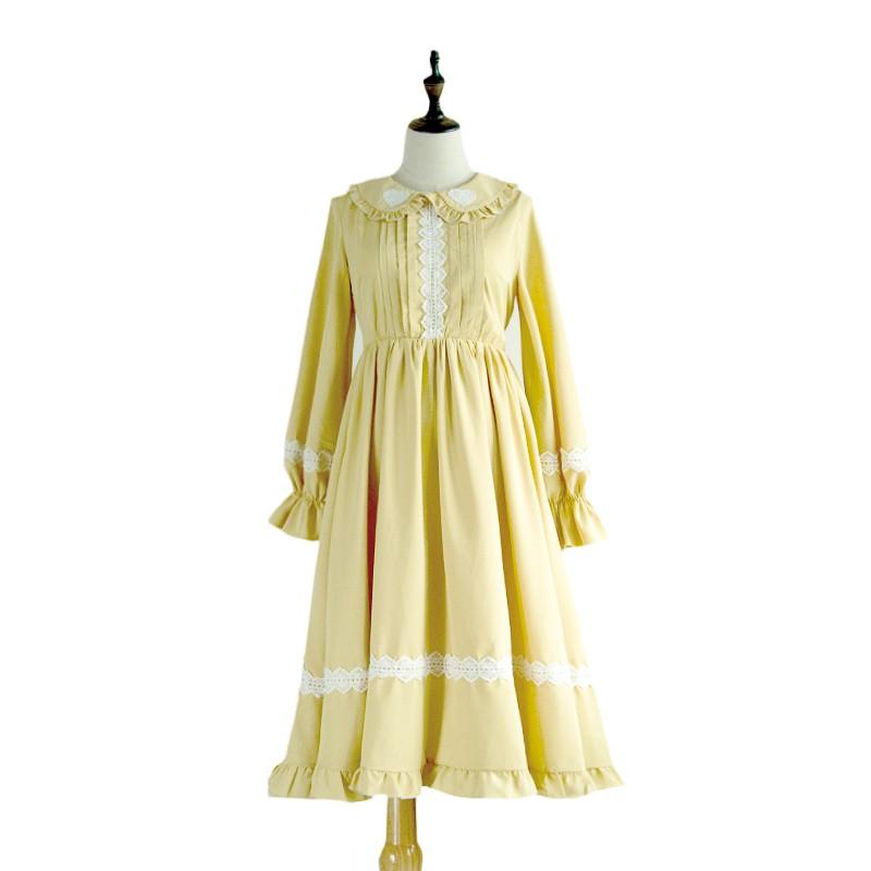 ワンピース ロリータ 森ガール 春 秋 長袖 ロング丈 かわいい エレガント グリーン ピンク イエロー S M L クラシカル A Alice Doll 通販 Yahoo ショッピング