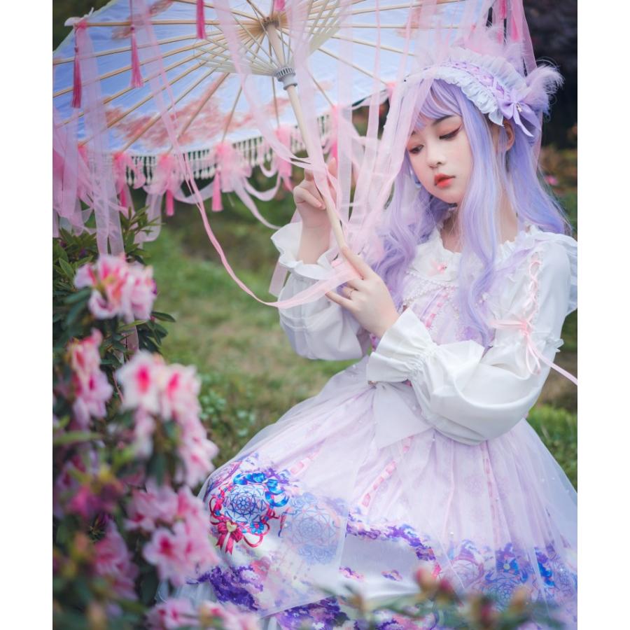 ロリータ ワンピース 長袖 華麗 花模様 チュール パール オリジナル ピンク 可愛い ゆめかわいい S M L Xl A Alice Doll 通販 Yahoo ショッピング