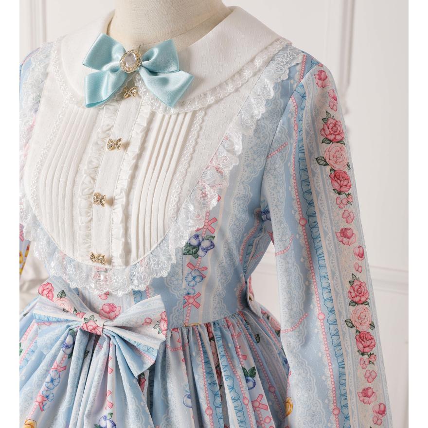 ワンピース 秋 冬 ロリータ ドレス 長袖 ブルーベリー ゆめかわいい