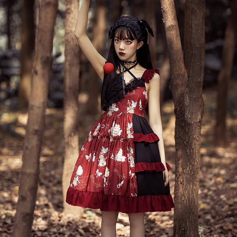 訳ありセール 格安 ロリータ ワンピース 夏 新作 ドレス ロリィタ ゴスロリ ブラック 鮮やか ビビッド キャミソール お気に入り