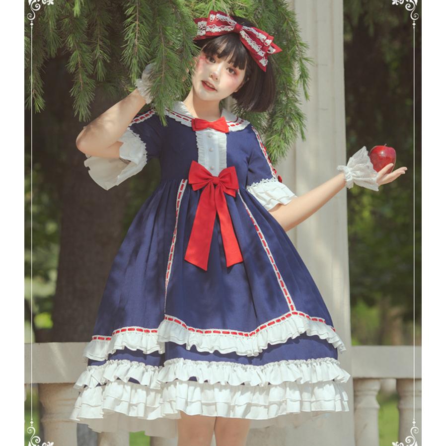 ロリータ ワンピース 半袖 ドレス セーラー おとぎの国 アリス 姫ロリ 