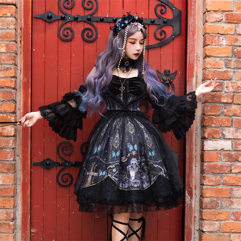 ロリータ ゴシック系 ワンピース コスチューム 黒ロリ ハロウィン 華やか 蝶 十字架 Lolita 豪華4点セット A Alice Doll 通販 Yahoo ショッピング