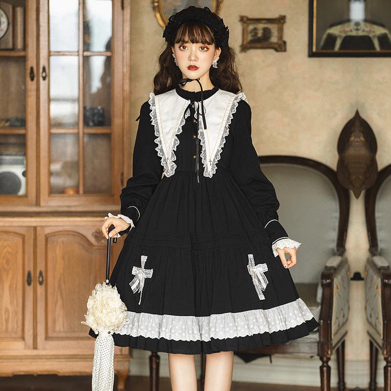 ワンピース 長袖レース フリル Lolita ドレスロリータ ゴシック