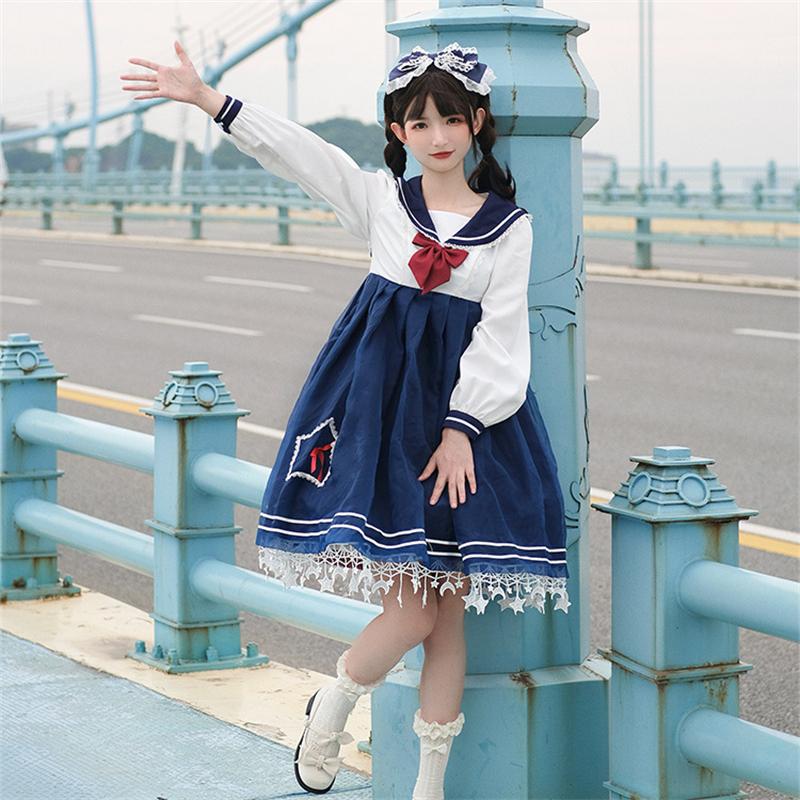 ロリータ ワンピース 長袖 セーラー服 春秋 レディース Lolita ロリータ ワンピース 長袖 セーラー服 春秋 レディース Lolita