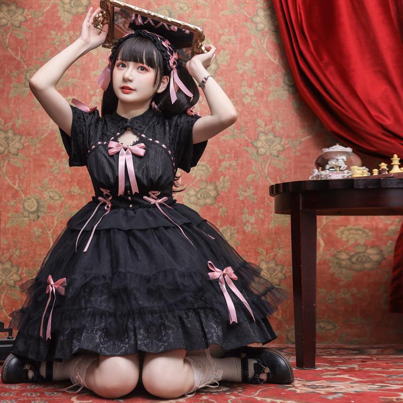 中華ロリータ ワンピース ドレス 半袖 メイド服 ゴスロリ 中華ロリータ ワンピース ドレス 半袖 メイド服 ゴスロリ