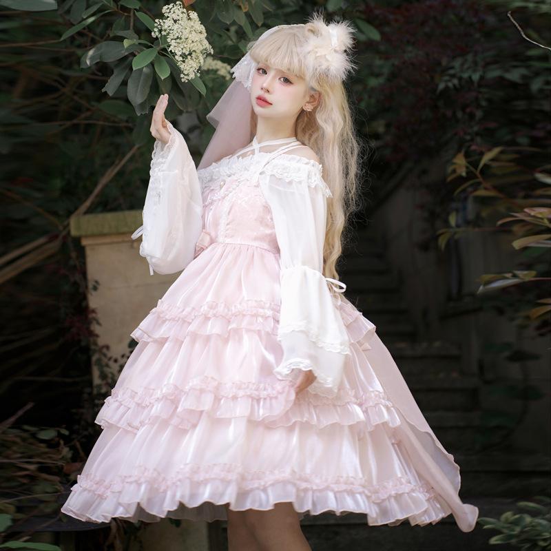 ロリータ ワンピース Lolita ジャンパースカート ドレス ノースリーブ ジャンスカ 可愛い リボン フリル ふんわり 春夏｜alicedoll｜04