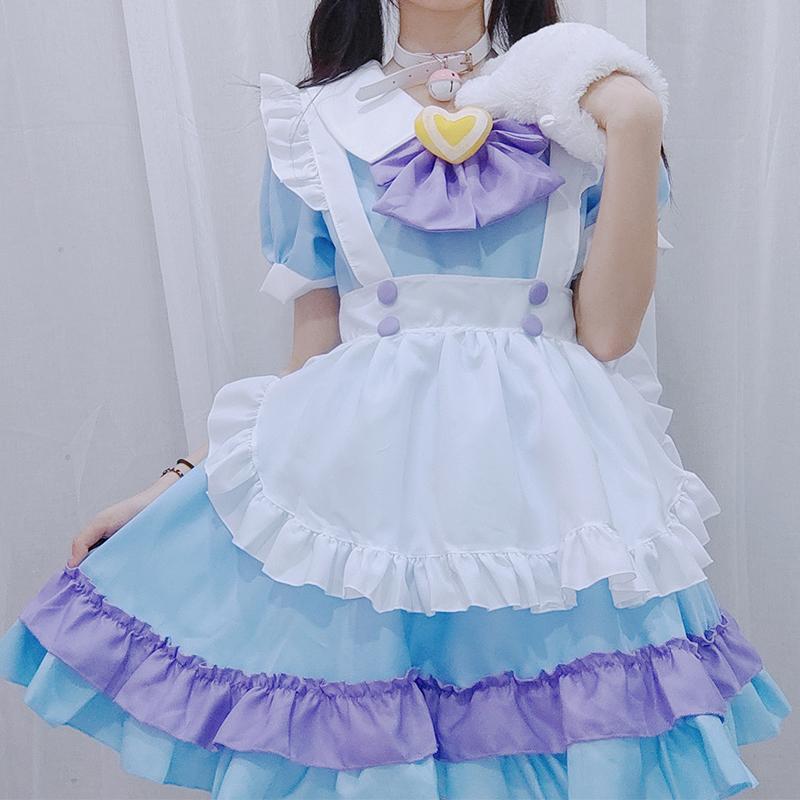 ロリータ イベント メイド服 コスプレ ハロウィン　かわいい　パステル　M 原宿