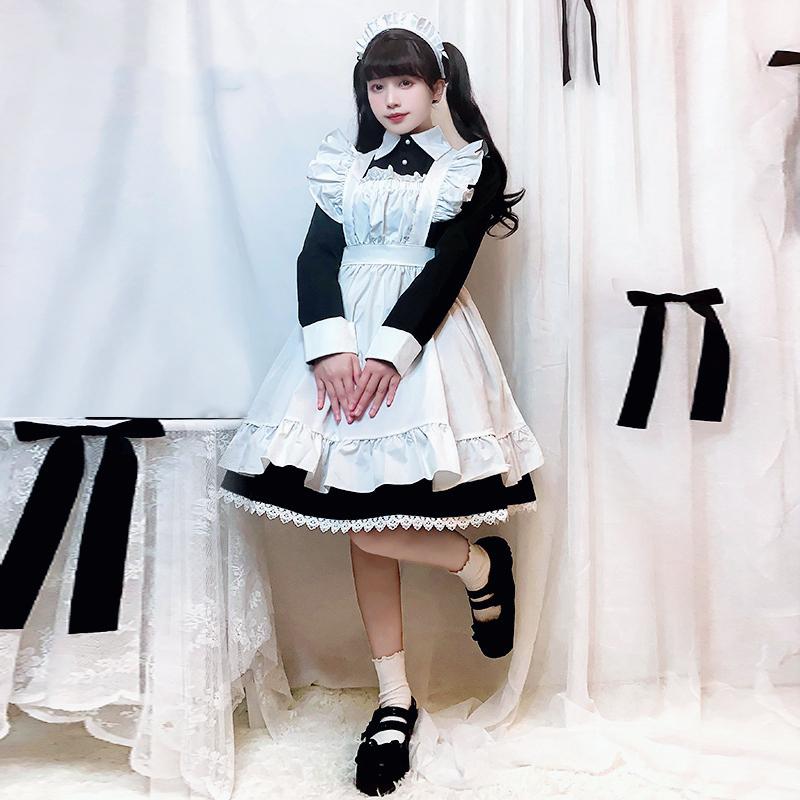 即納 高品質 メイド服 ワンピース 長袖 コスプレ ロリータ クラシカル