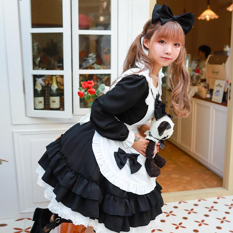 メイド服 コスプレ ロリータ かわいい 3点セット エプロン 甘ロリ 