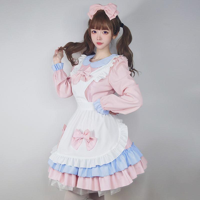 メイド服 ロリータ コスプレ エプロン 髪飾り セット ワンピース メイド アリス風 フリル 長袖 半袖 : a070071 : Alice Doll  - 通販 - Yahoo!ショッピング