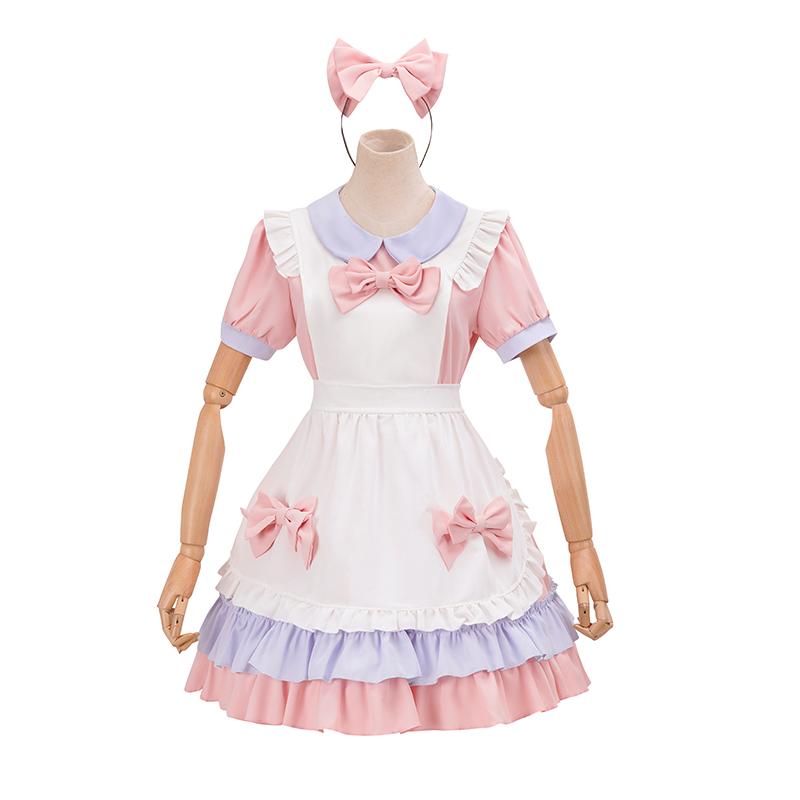 メイド服 ロリータ コスプレ エプロン 髪飾り セット ワンピース メイド服 ロリータ コスプレ エプロン 髪飾り セット ワンピース