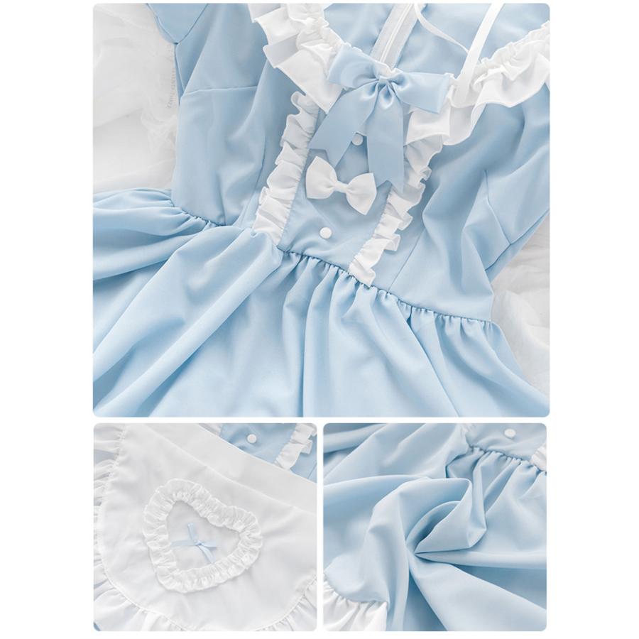 メイド服 エプロン コスプレ ミニ丈 セクシー 夏 水色 かわいい 喫茶店