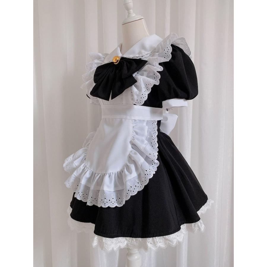 メイド服 ワンピース レース ヘアドレス付き 半袖 ゴスロリ メイド服 ワンピース レース ヘアドレス付き 半袖 ゴスロリ