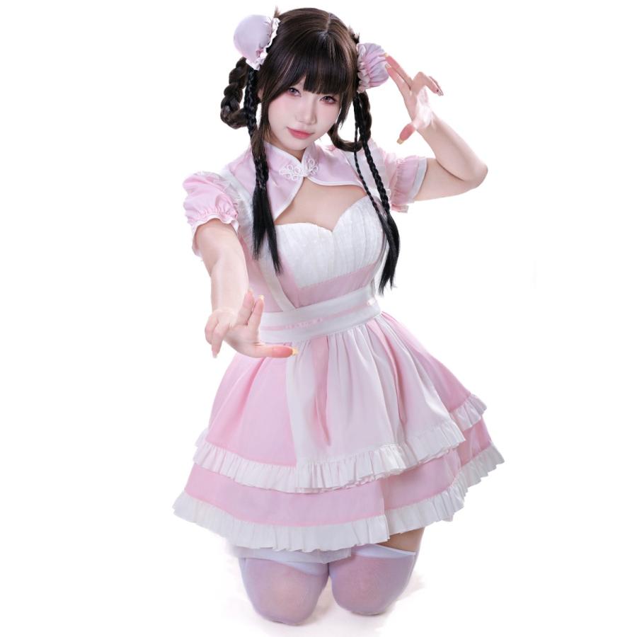 メイド服 ゆめかわいい 中華風 メイド ワンピース エプロン 髪飾り