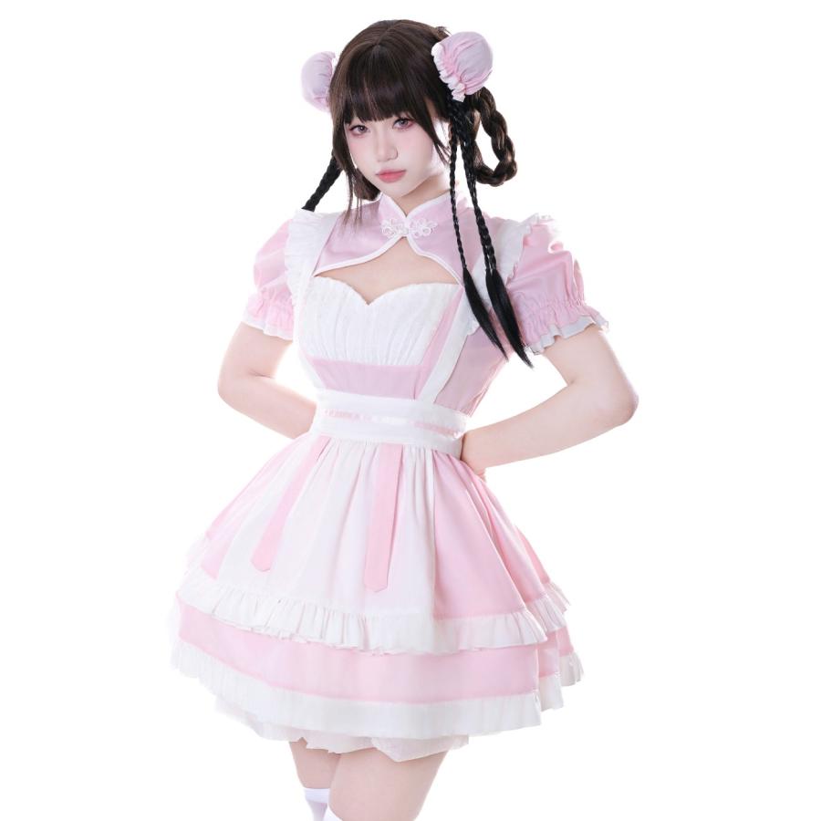 美品前ファスナーパフスリーブセクシードーリー姫ワンピース黒ピンクメイド服コスプレ 美品前ファスナーパフスリーブセクシードーリー姫ワンピース黒