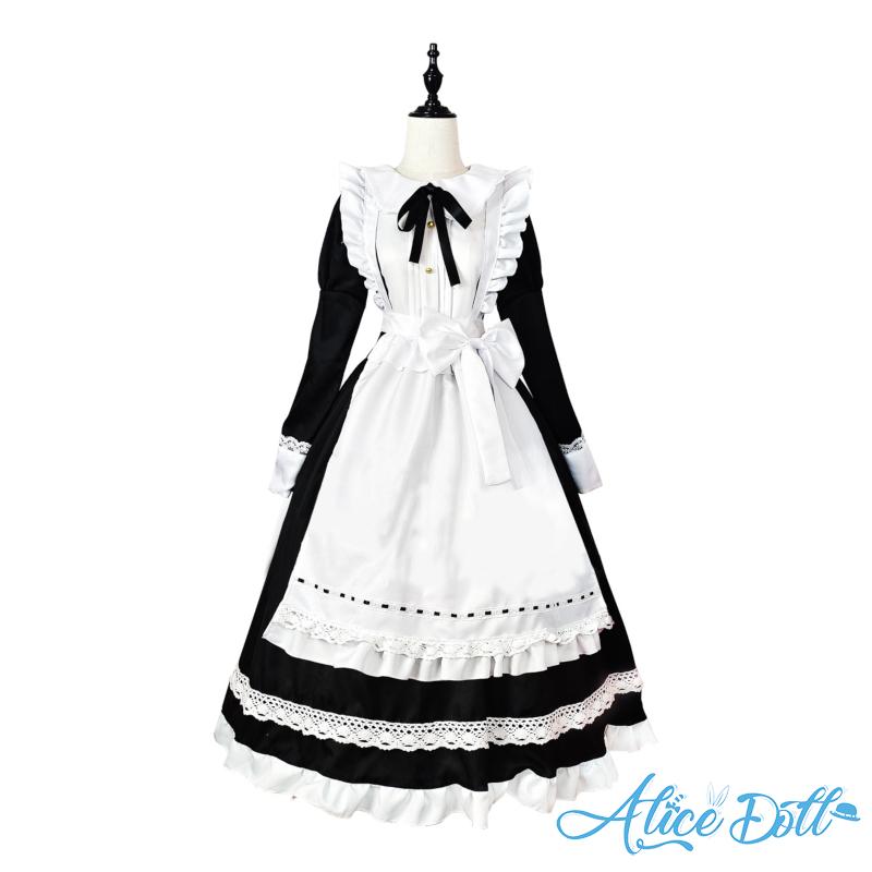 【3点セット】ロリータワンピース+エプロン+ヘアバンド クラシカル　ゴスロリ Classical Lolita dress with maid apron – ロリータ