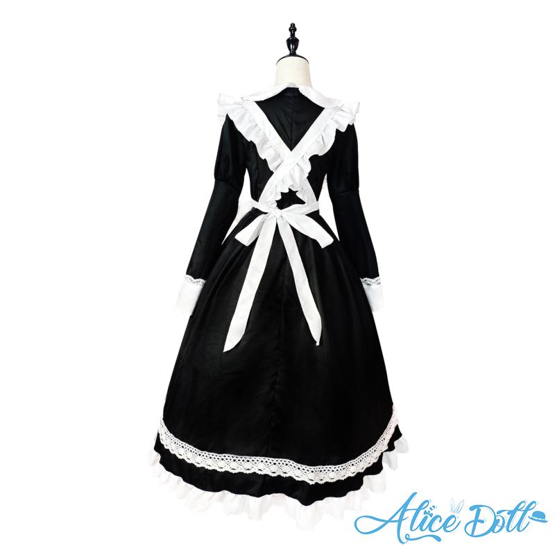 メイド服 クラシカル ロング丈 ワンピース エプロン ヘッドドレス 長袖