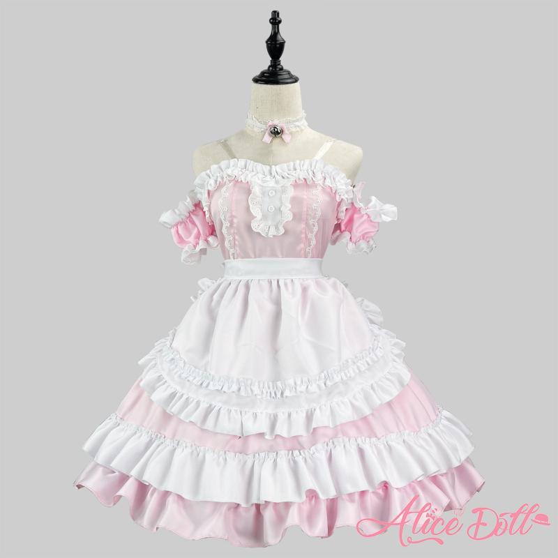 メイド服 かわいい オフショル風 ノースリーブ ワンピース ドレス