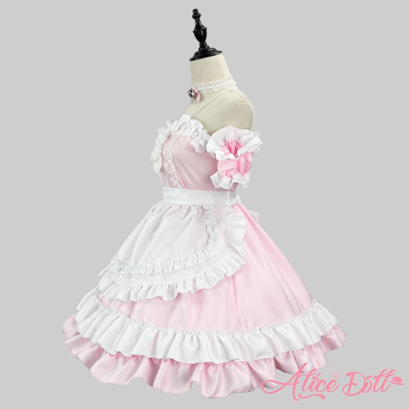 メイド服 かわいい オフショル風 ノースリーブ ワンピース ドレス