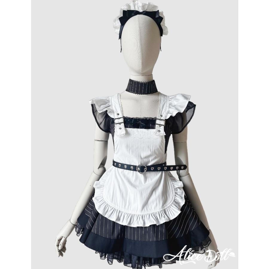 クラシックメイド服 ブラック＆ホワイト フリルエプロン付 4点セット メイド服 セット レディース かわいい クラシカル 黒白 ミニ丈
