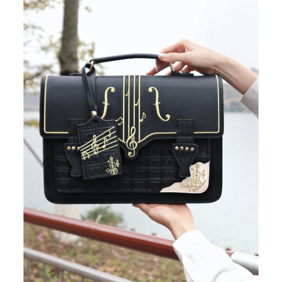 学園風 バッグ ロリータ ゴシック 音符刺繍 カバン 鞄 JK 通学