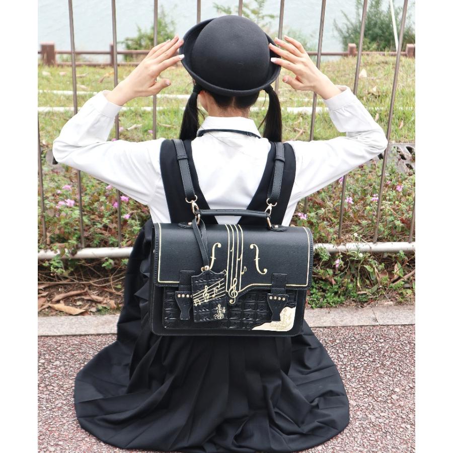 学園風 バッグ ロリータ ゴシック 音符刺繍 カバン 鞄 JK 通学 