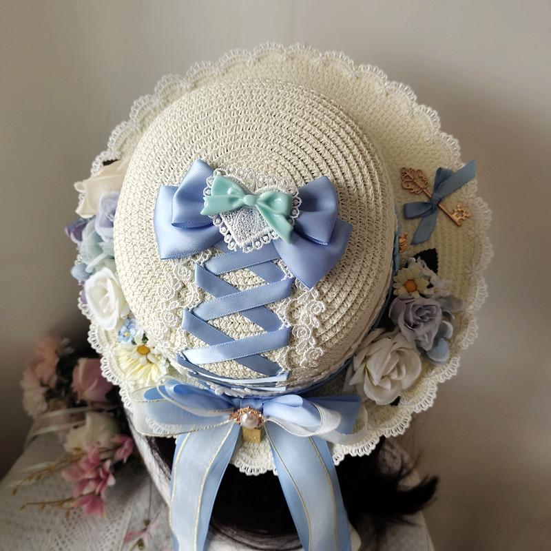 麦わら 帽子 ロリータ 花 薔薇 レース ゴシック ガーリー レディース