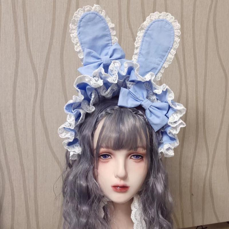 まっくろねこ様オーダー　うさ耳ボンネット　ひつじボンネット　チャイナヘッドドレス うさ耳ボンネット ロリータ ボンネット 帽子 うさぎ耳 ウサ耳 耳