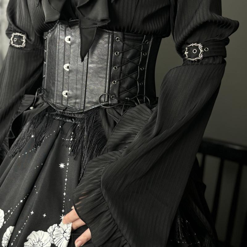 ロリータ ゴシック ゴスロリ コルセット PU ベルト ボーン入り