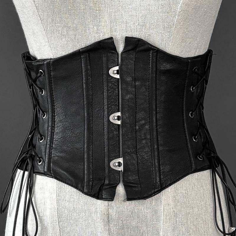 ロリータ ゴシック ゴスロリ コルセット PU ベルト ボーン入り