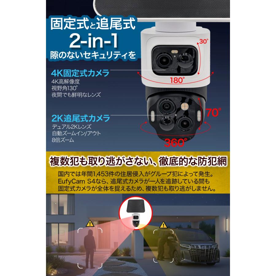 eufyCam S4 防犯カメラ 4K ソーラー駆動 Anker（アンカー） Anker Eufy (ユーフィ) eufyCam S4 (屋外用防犯