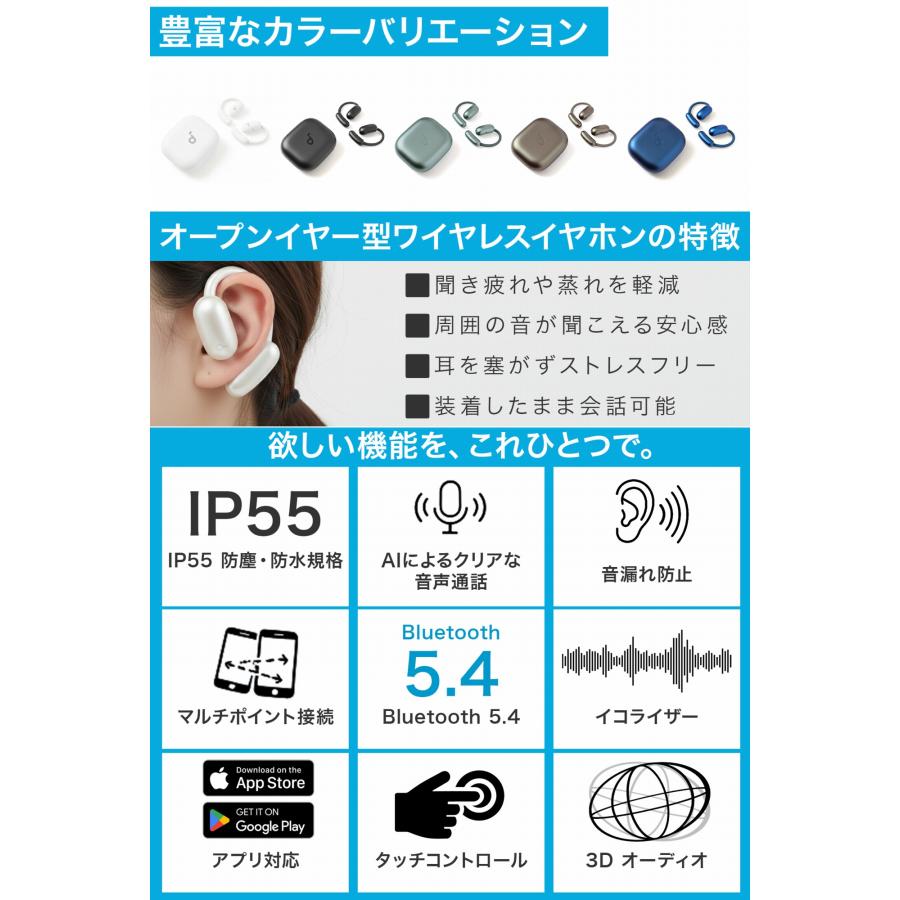 18ヶ月保証 Anker Model A3874 Soundcore AeroFit 2 オープンイヤー イヤホン スポーツ ワイヤレス ランニング トレーニング ジム 送料無料の画像