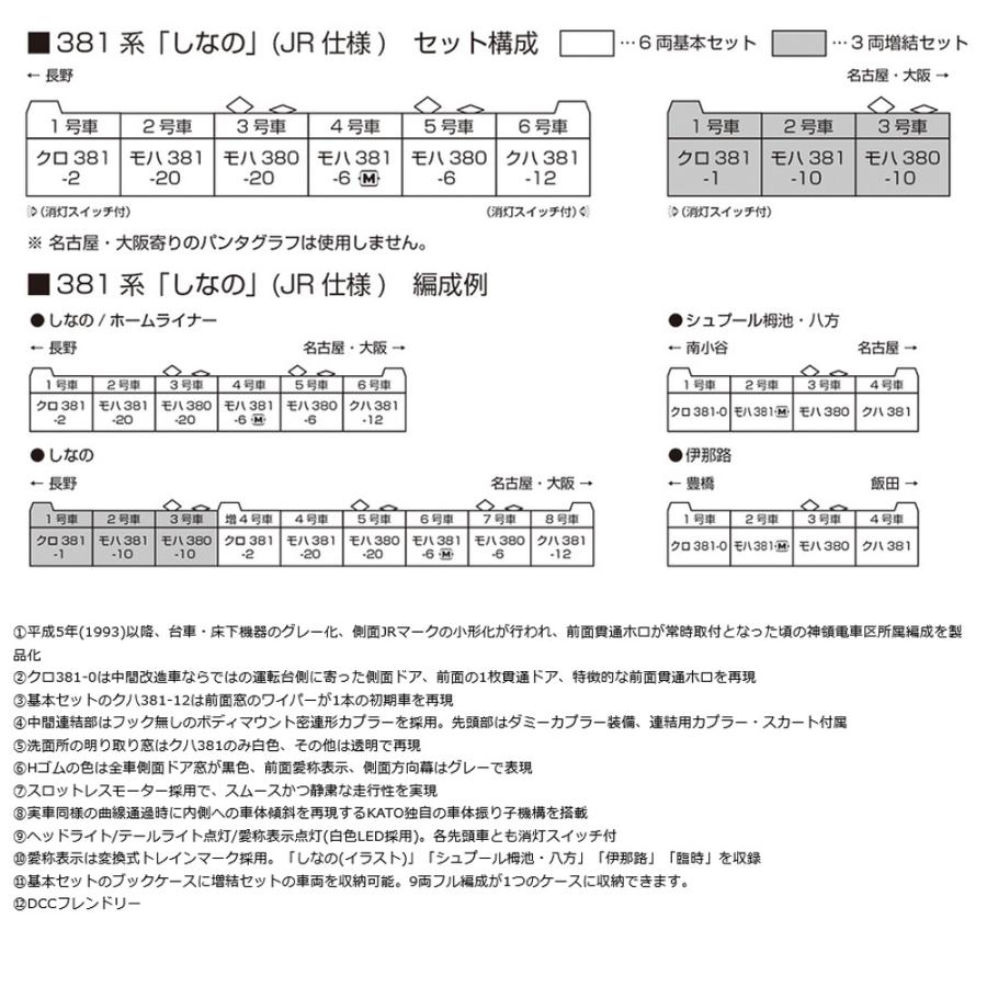 カトー 【予約 2025年5月予定】No:10-2038 KATO JR 381系「し カトー 【予約 2025年5月予定】No:10-2038 KATO JR 381系「し