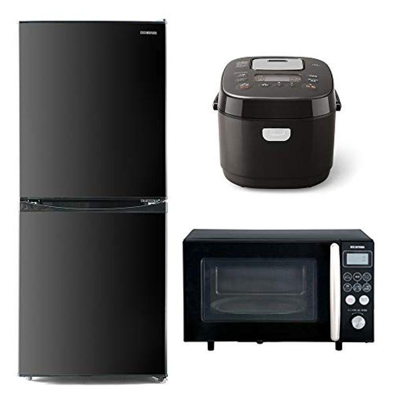 かわいい アイリスオーヤマ ブラック 新生活キッチン家電3点セット 冷蔵庫 オーブンレンジ 炊飯器 美容家電