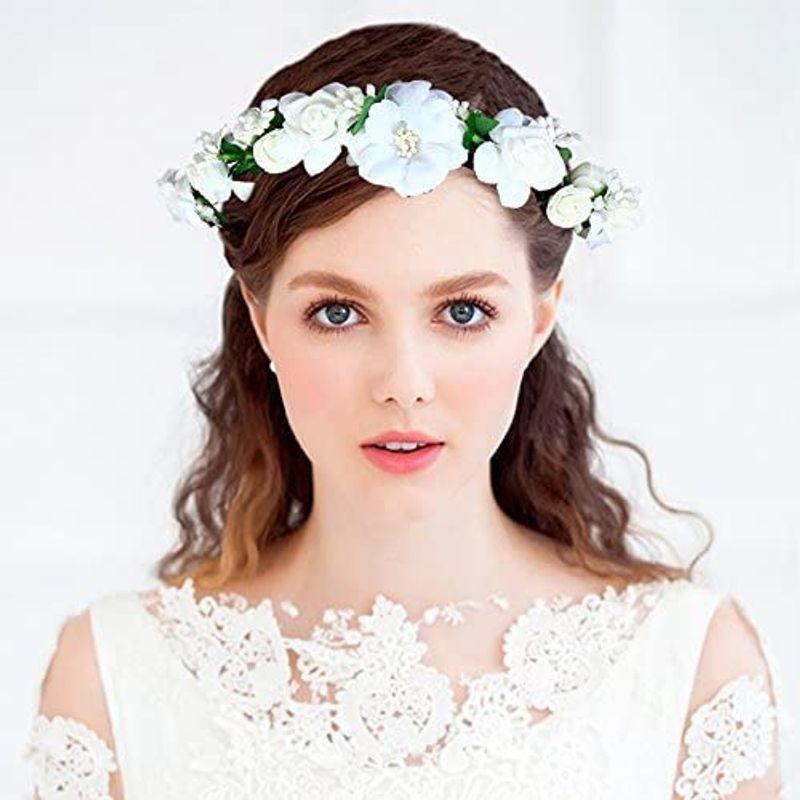 気質アップ 花かんむり 花冠 ばら リストレット 2点セット ヘッドドレス 白 コサージュ ウエディング Fhkan023we2w Babylonrooftop Com Au