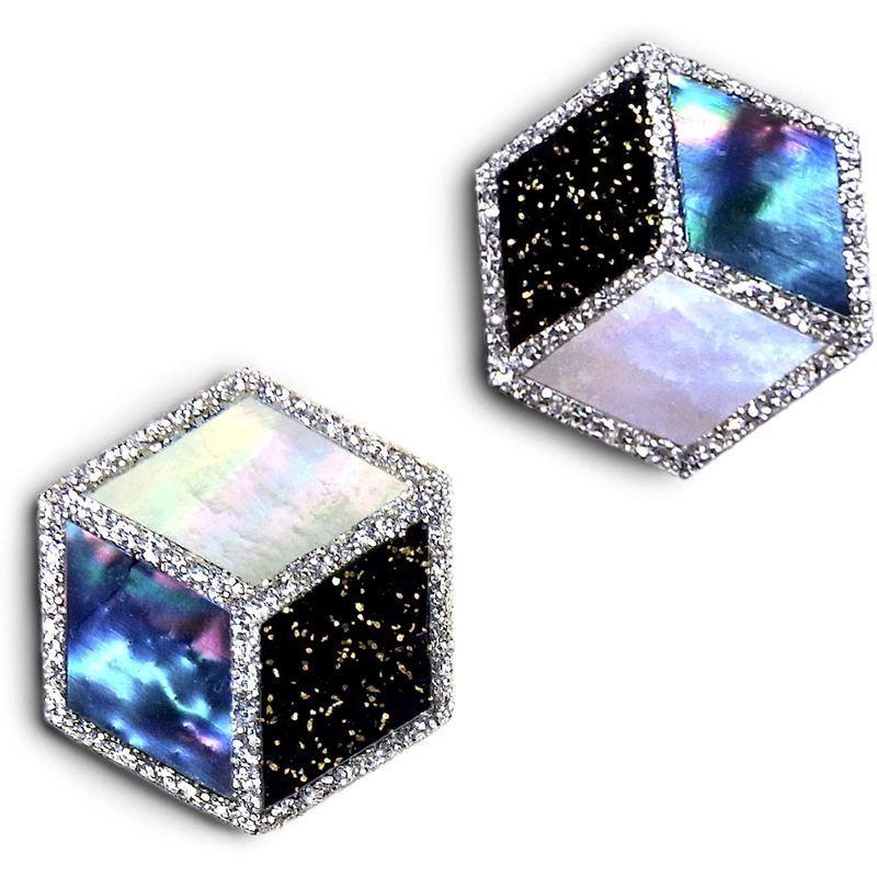 ウルシ プロ Urushi pro 蒔絵装飾 ピアス キューブデザイン 白蝶青貝蒔絵金 K14GF p-01-01 プロ Urushi pro 蒔絵装飾 ピアス キューブデザイン 白蝶青貝蒔絵金 K14GF