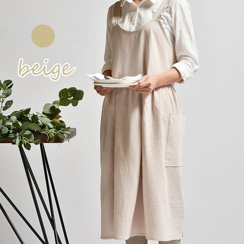 エプロン おしゃれ リネン 大人 レディース 麻 バッククロス ナチュラル ワンピース | ブランド登録なし | 02